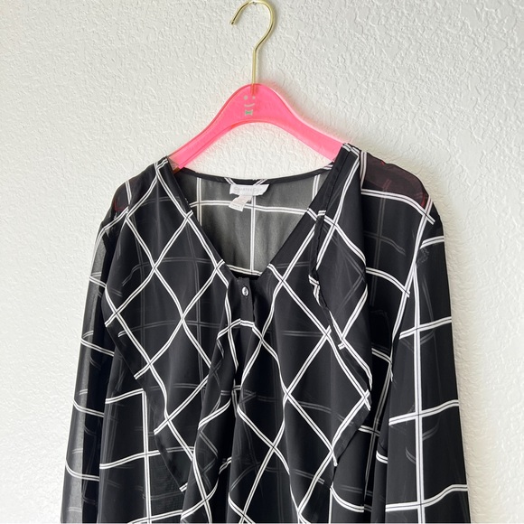 Charter Club Plaid Semi Sheer Rainfall Long Sleeve Blouse Size Large - Picture 6 of 8